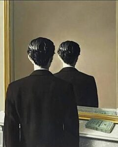 Este cuadro de René Magritte provoca un efecto especial dado que lo que se ve en el espejo no sería lo que habitualmente se esperaría, lo que provoca un efecto extraño en el espectador.